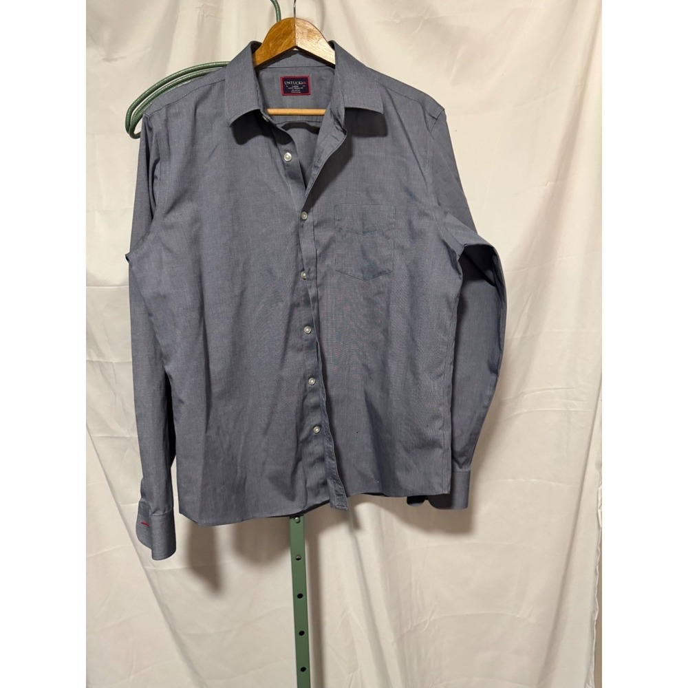 UNTUCKit Mens Button Front Shirt Blue Long Sleeve Untucked Fit Cotton L